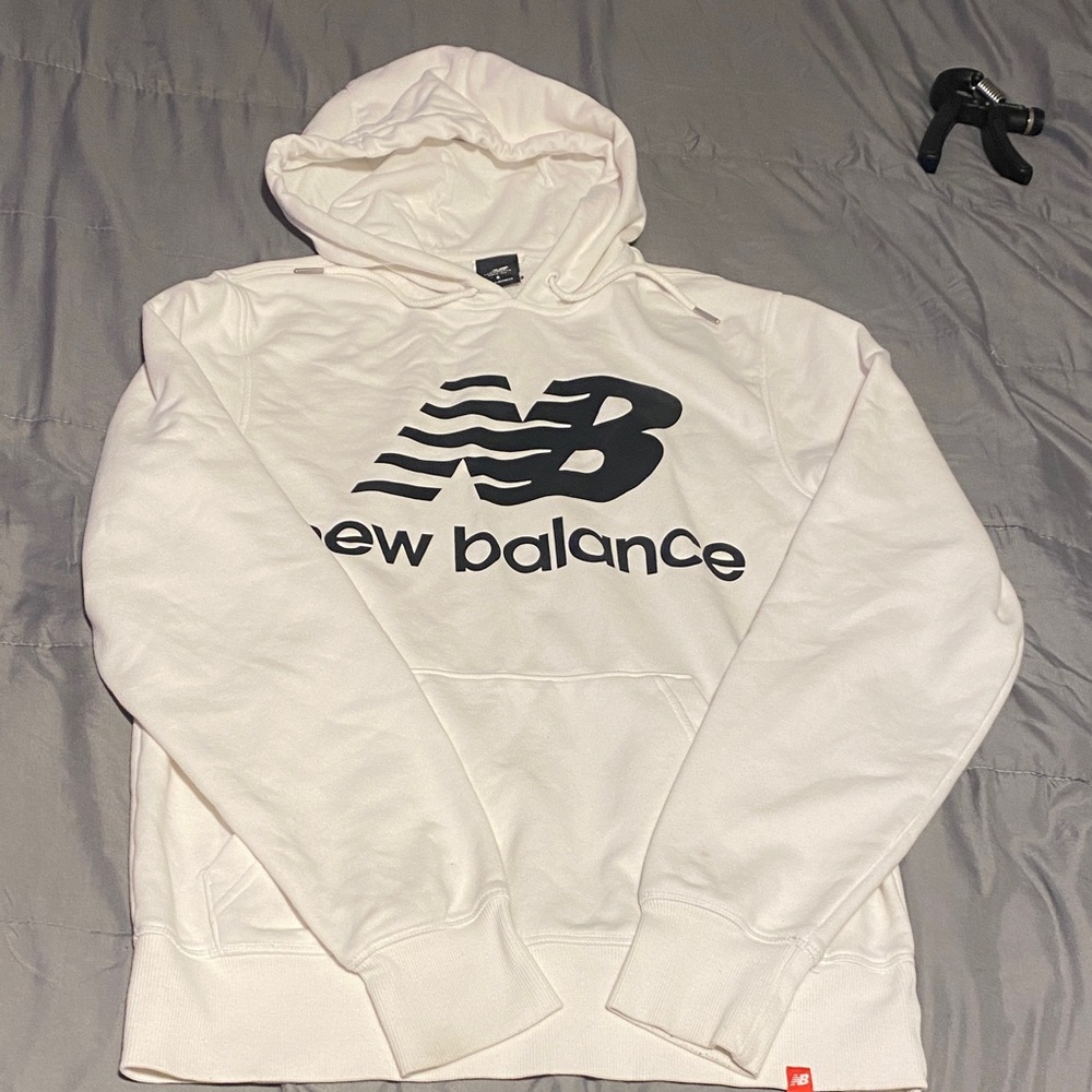 New Balance Men's White Hoodie with Black Logo